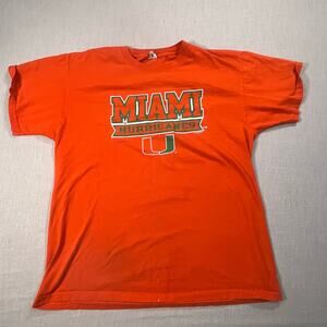 Miami Hurricanes Men Graphic T Shirt Orange‎ College Football Tee Large